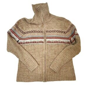 Tiara International Vintage Zip Up Knit Classic Alpine Ski Fair Isle Sweater M